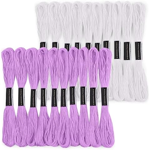 20 Skeins White & Purple Embroidery Floss,8m Cotton Embroidery Floss-Cross Stitch Thread Cover