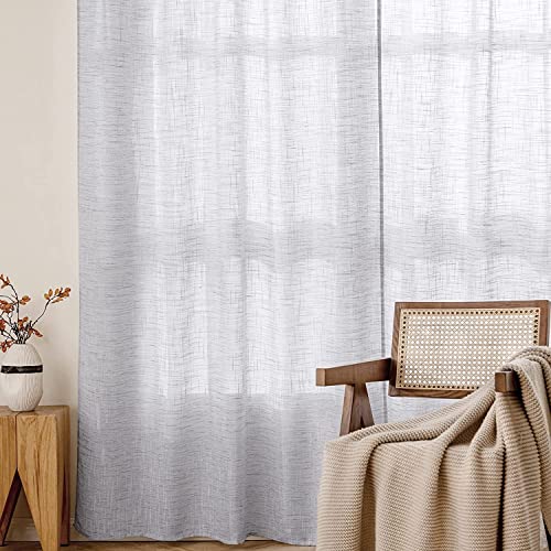 MIULEE Gardinen mit Ösen, Leinenoptik 140x145 cm Weiß Grau, 2er Set – Ansicht 3