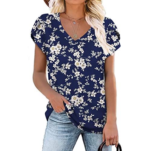 Women's Shirts Dressy Casual Short Sleeve Lace Trim Tee Tops Polka Dots Printed Crew Neck Pullover T Shirts Blouse #TOP2