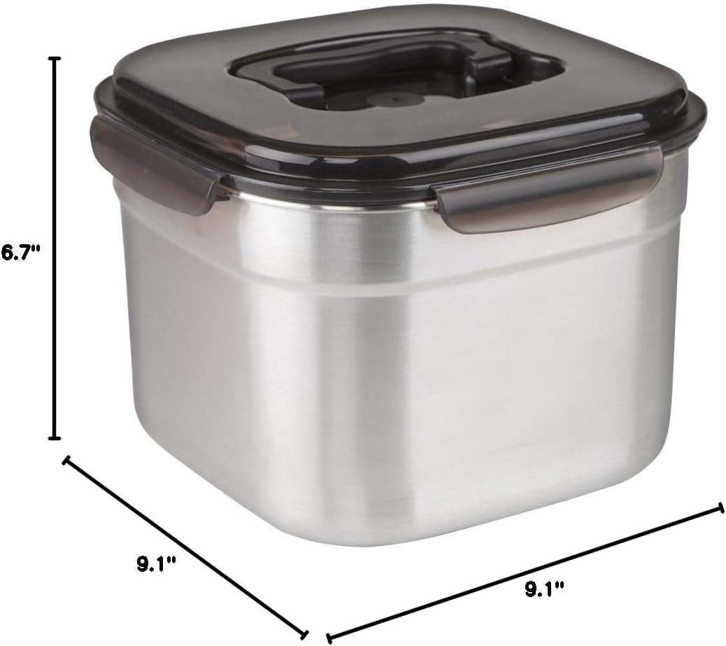 STENCOC Stainless Steel BPA Free Square Leakproof Airtight Kimchi/Pickle/Food Storage Container Saver (5.8L / 196oz / 9.1") One Handle