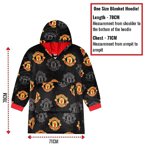 Manchester United Football Club Boys Fully Lined Luxury Fleece Hoodie, Oversized Fleece Blanket Hoody Black Manchester United Football Club Boys Fully Lined Luxury Fleece Hoodie, Oversized Fleece Blanket Hoody Black