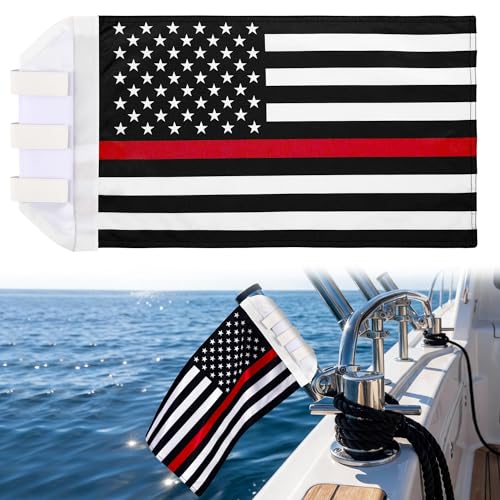 Ceoighe 1 Pcs Flag for Boat Fishing Holder Rocket Launcher Rail Fishing Rod Holder Flag for Boat Heavy Duty Nylon Sewn Stripes Universal Banner for Marine Yacht UTV (Red Line)