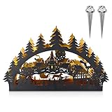 WINTER WONDERLAND: Aus rostfreiem, pulverbeschichtetem Edelstahl gefertigt, hält der Weihnachtsleuchter Wettereinflüssen gekonnt stand. Zusätzlich überzeugt der Leuchter mit der hübsch verzierten Winterlandschaft.