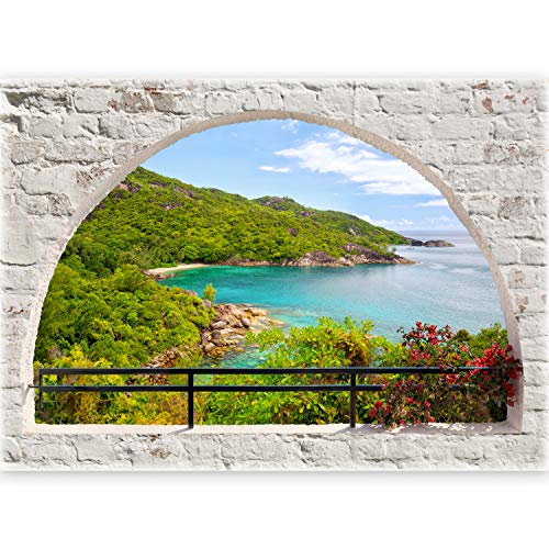 Fotomurales 3D   Ilusion Optica 3D 210x150 cm   Fotomural Poster Finestra   Fotomurales Papel pintado   Cuadro Pared Piedra Mar Playa Duna