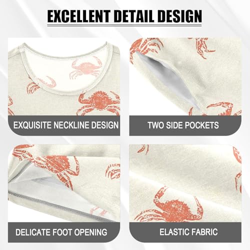 ALAZA Cute Crab Yellow Pajamas Set Short Sleeve Cotton Sleepwear Summer Pjs 2 Piece 5-14Y4