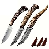 3-teiliges Outdoor-Messer-Set, Jagdmesser, Bushcraft-Messer, EDC-Messer mit feststehender Klinge und Scheiden für Outdoor-Aktivitäten wie Camping, Wandern und Überlebenstraining, Geschenkidee für Männ