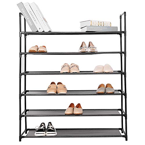 SortWise 6-Tier Shoe Rack, 30-Pair Shoes Storage Organizer, Stackable Entryway Shoes Shelf, Black