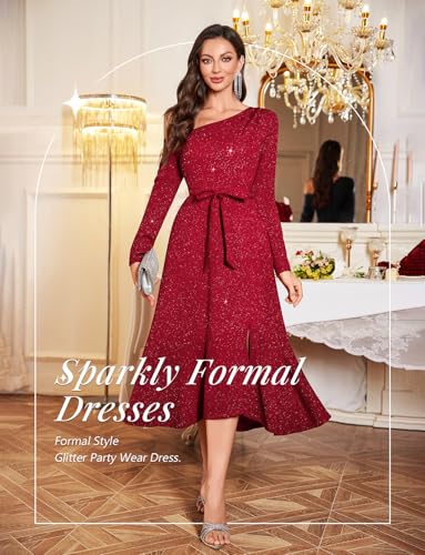 Bbonlinedress Womens Formal Wedding Guest Dress One Shoulder Long Sleeve Cocktail Evening Party Glitter Sparkly Dresses4
