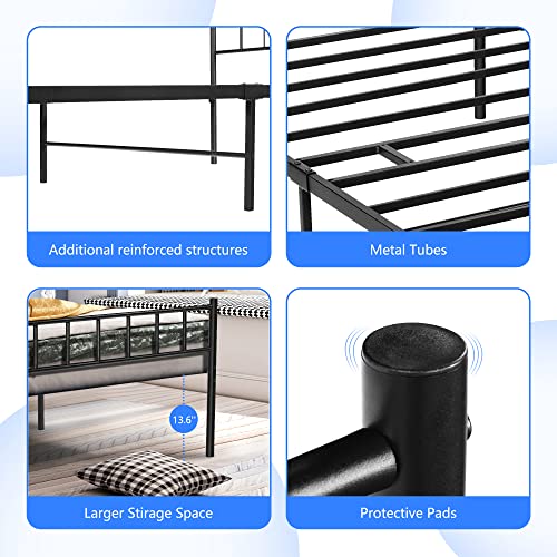 4 Ever Winner Twin Metal Bed Frames, 14 Inch Twin Bed Frames With Headboard And Footboard, Platform Bed Frame With Storage, No Box Spring Needed, Mattress Foundation, Easy Assembly. Black #TOP3