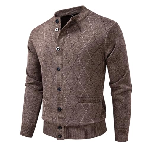 Men's Winter Fleece Knit Cardigan Solid Color O-Neck Warm Smart Slim Fit Knitted Sweatercoat