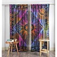 RAJBHOOMI HANDICRAFTS Tende colorate hippie che filtrano la luce, tende bohémien, per letto, a baldacchino, arazzo o trattamento per finestre, colore arancione (213 x 109 cm