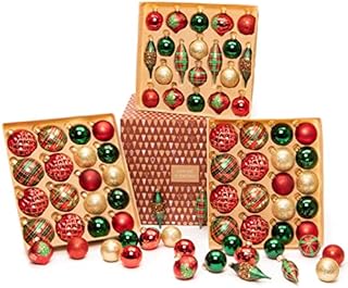 Every Day is Christmas 76 Count Glass Christmas Ball Ornaments for Christmas Trees, Elegant Premium Variety Set of Holiday Decorations (Red, Green, and Gold)