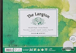 Daler-Rowney The Langton Cold-Pressed 300gsm A4 Watercolour Paper Pad, Glued 1 Side, 12 Natural White Sheets, Ideal for Professional Artists