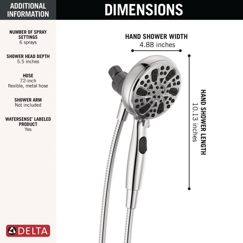 Delta Faucet 6 sprey SureDock manyetik duş başlığı, el duşlu, hortumlu krom duş başlığı, duş başlıkları ve el duşları, el duşu, MagnaTite Docking, krom 75609