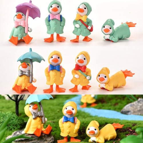 FACAIIO Lot de 4 figurines miniatures en forme de canard en résine, décoration de jardin pour la maison, le jardin, le porche, jaune et vert