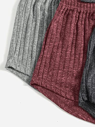 GORGLITTER Women's 3 Sets Ribbed Pajamas Set Sleeveless Crop Top and Tie Front Shorts Lounge Set Sleepwear Loungewear4