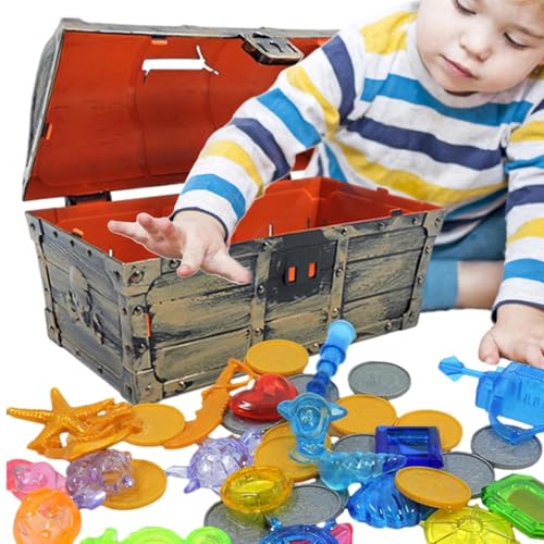 Cofres del tesoro pirata – Caja de almacenamiento decorativa grande, tesoros de juguete | Colección de cofres del tesoro, diferentes cantidades de juguetes en cada baúl pirata grande para cajas de
