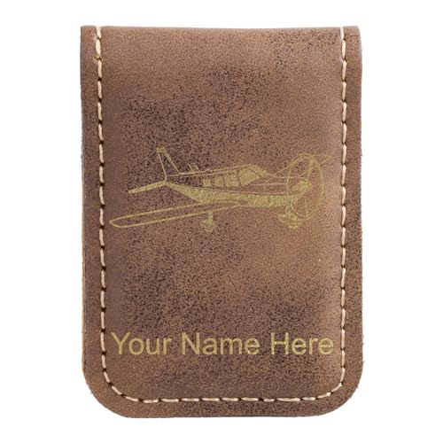 LaserGram Slim Magnetic Money Clip, Low Wing Airplane, Personalized Engraving Included (Rustic)