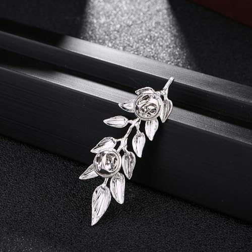 Image of coadipress Gentlemen Gold Silver Leaf Brooches Simple Elegant Retro Double Leaf Collar Pin Brooch Gold Silver Plant Leaves Brooches