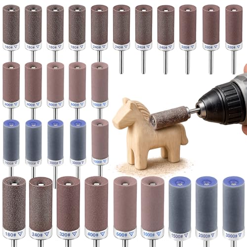 30Pcs Sanding Drums for Dremel Rotary Tool with 1/8 Shank Sanding Sticks for Plastic Wood Metal Grinding Polishing 180/240/320/400/600/1000/1500/2000/3000 Grits