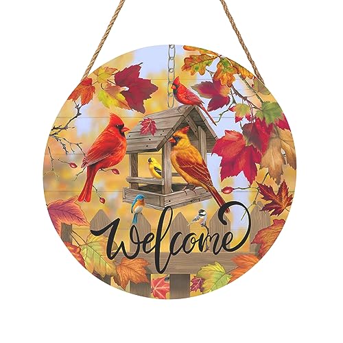 Harooni Fall Cardinal Sign for Front Door Decor, Autumn Maple