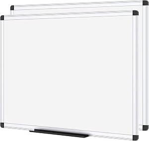 VIZ-PRO Magnetic Whiteboard/Dry Erase Board, 48 X 36 Inches, 2 Pack… | 4' x 3' Aluminum Framed Whiteboard with Marker Tray for School Office Home