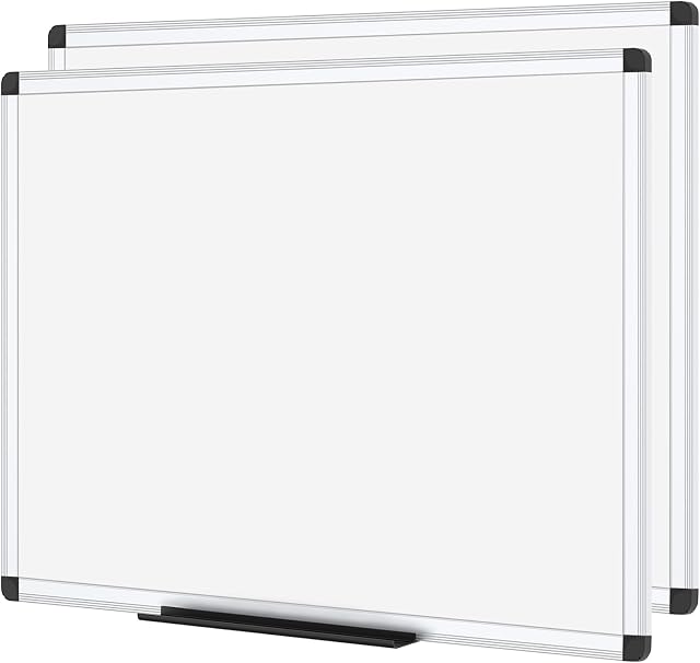 VIZ-PRO Magnetic Whiteboard/Dry Erase Board, 48 X 36 Inches, 2 Pack… | 4' x 3' Aluminum Framed Whiteboard with Marker Tray for School Office Home