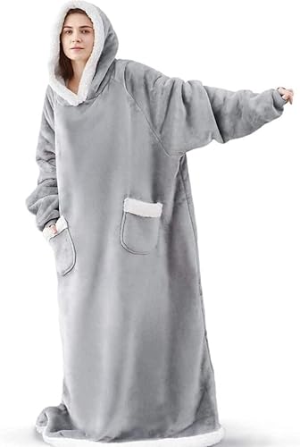 Oversized Hooded Blanket Sweatshirt, Fleece Sherpa Lining, Long Length, with Pockets, One Size