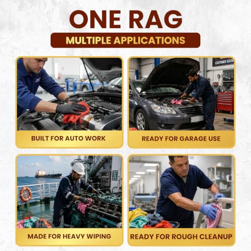 Image of New Colored Cotton Knit T-Shirt Cleaning Cloths, 2 x 25 lb Box of Rags, Reusable, Absorbent & Lint Free Rags Bulk for Oil, Grease, Spills, Engine, Tools Cleanup & Commercial Use (CBX)