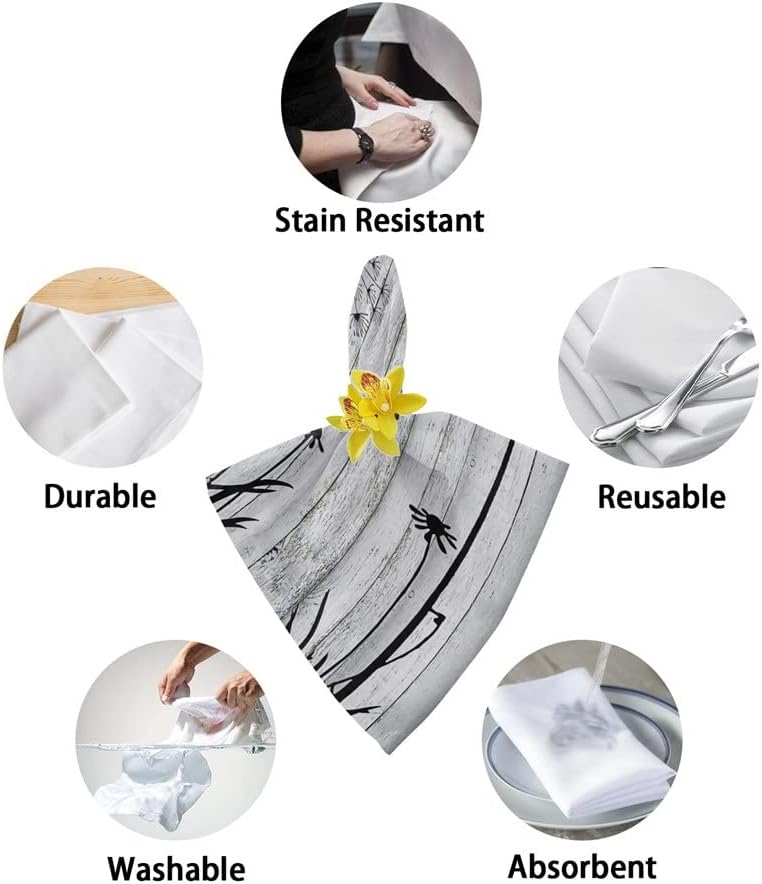 Dandelion Flowers Wood Board Table Napkin Cloth Set for Party Wedding Kitchen Dinner Napkins(4pcs)