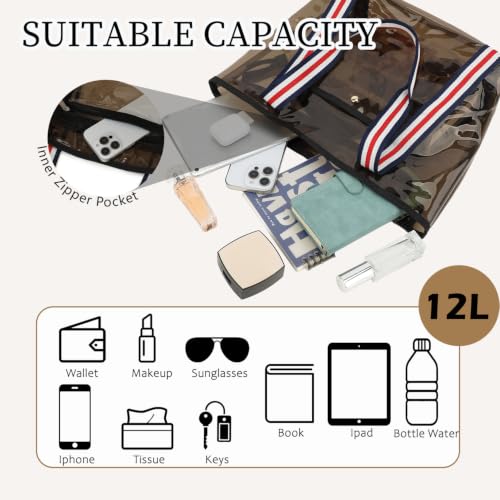 Image of Fammart Clear Bags 12x6x12 Stadium Approved, Jelly Tote Bag for Women with Zipper for Beach Sports Concerts Work