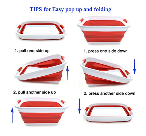 Sammart 41L (10.8 Gallon) Collapsible Plastic Laundry Basket - Foldable Pop Up Storage Container/Organizer - Portable Washing Tub - Space Saving Hamper/Basket, Water Capacity: 32L (8.4 Gallon) (Rectangular, Red) #TOP6