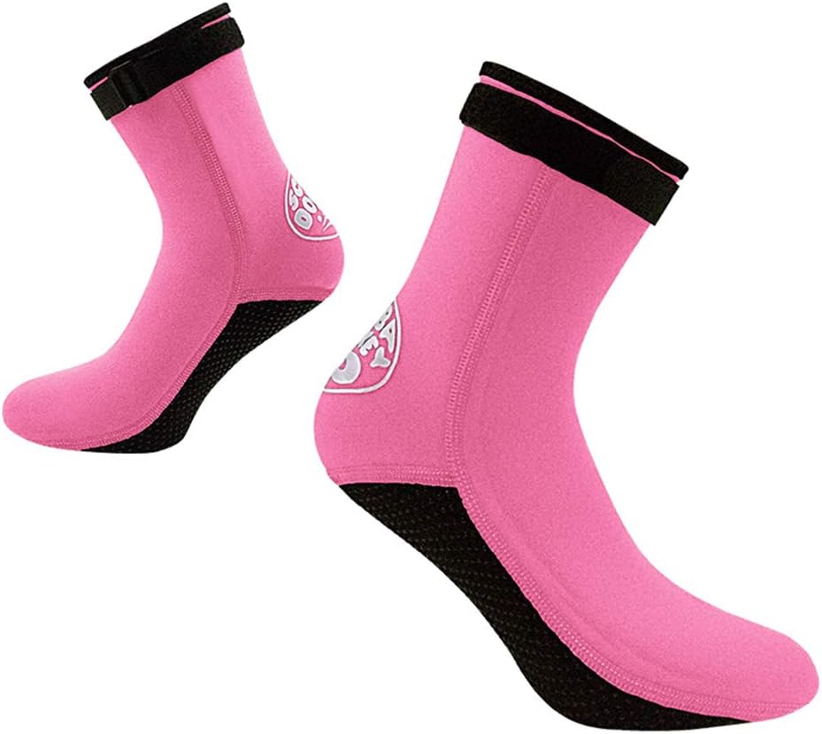 DiNeop Neoprene Socks 3MM Diving Fin Socks Wetsuit Scuba Booties for Men Women Kids Youth, Surfing Water Socks Thermal Anti-Slip Flexible for Beach Rafting Swimming Kayaking Snorkeling (Pink, XL)