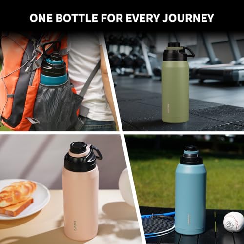 Image of BJPKPK 36 oz Insulated Water Bottle, Leakproof Stainless Steel Jug | Double Wall Vacuum, Keeps Hot /Cold, Dishwasher Safe, Wide Mouth, Spout Lid, Carry Handle, Travel & Hiking, Lavender Green