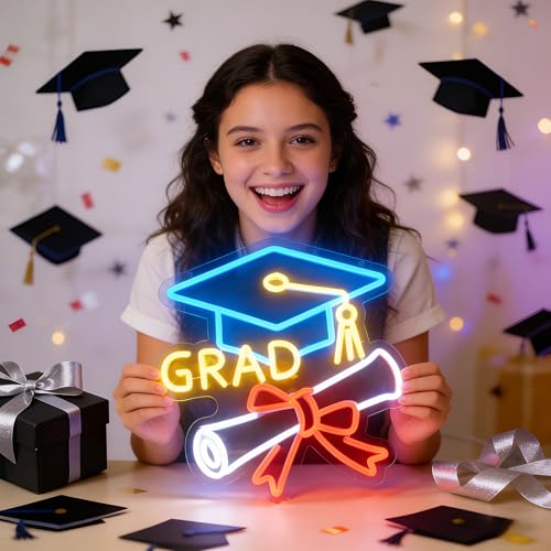 Image of Congrats Grad Neon Sign - 4-Color Graduation Decorations 2026, 10-Level Dimmable LED Wall Decor, USB Powered Gift for Graduate, 14.2 inchx13 inch