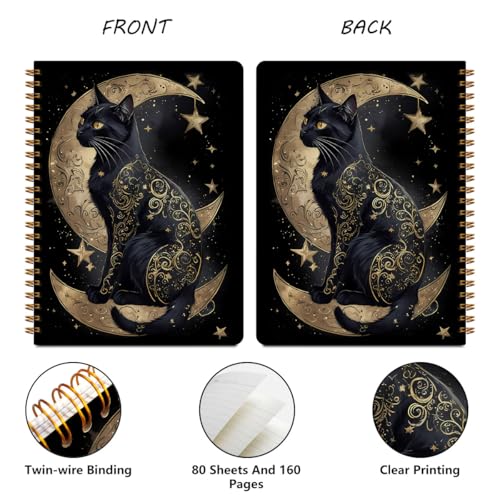 Image of 2 PCs Gold Cat Spiral Notebook Pretty Cat Themed Gifts Journaling Notebooks Cats Aesthetic Design Gifts for Women Girls Note Book Writing Journal Hardcover Notebook Classroom Office Supplies