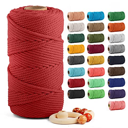 Image of ZUEXT Macrame Cord, Red, 5mm x 109yds Cotton String Macrame Yarn | 100% Natural Handmade, 4 Strands Twisted Cotton Rope, For Wall Hanging Plant Hangers Gift Wrapping Tapestry DIY Crafts, 100m