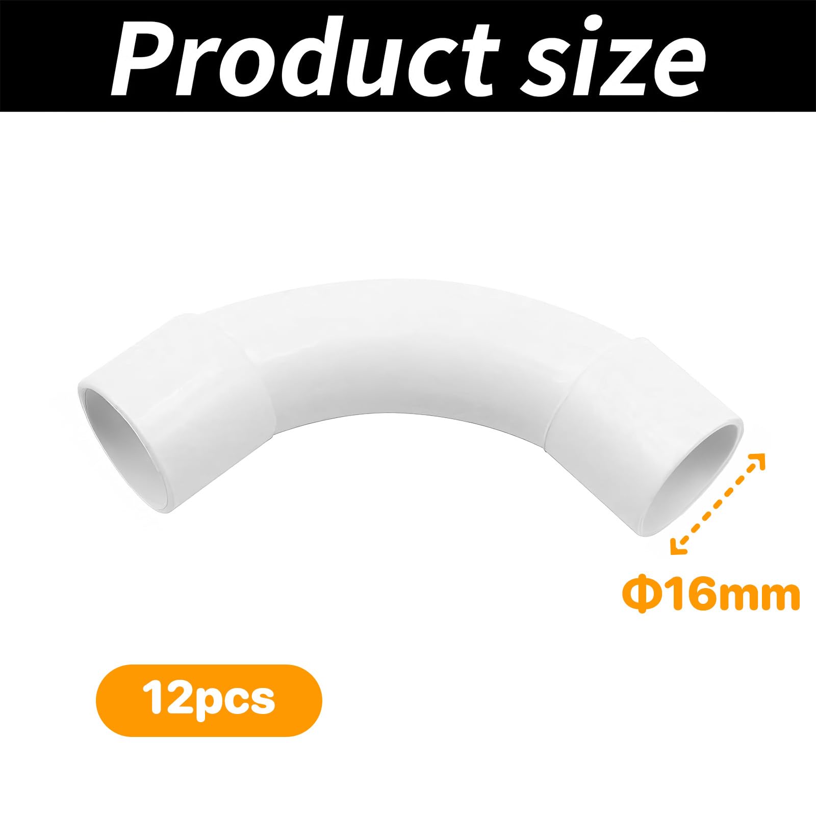 Codo de Tubo,Tubo Redondo Rígido del PVC,Conectores de 90 Grados de Tubería,Tubo de Conducto de Plástico Cable Canal Instalación para Canal Exterior y Interior Casa Sótano Techo,12 Piezas,16mm