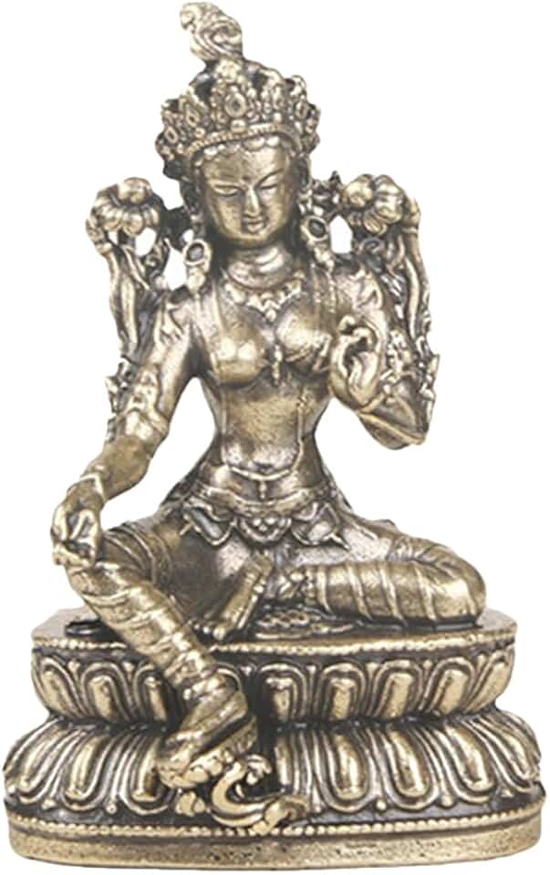 IMIKEYA Latón Estatua de Buda Tara Verde Mini Decoración de Escritorio Figura Budista Hecho a Mano Compacta para Sala de Estar Y Meditación