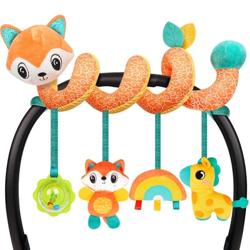 Image of GKDOMS Baby Car Seat Toys Activity Stroller Toy for Boys Girls 0 3 6 9 10 12 Months, Spiral Hanging Plush Toys, Baby Shower Thank You Valentine's Gifts