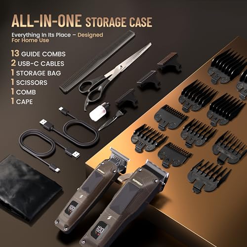 Image of SUPRENT Ripple Professional Hair Clippers for Men, Cordless Barber Kit with 7500RPM High-Speed Motor, Adjustable Zero-Gapped Blades, 10 Guard Combs & Storage Bag, Heavy-Duty Black Gold Design