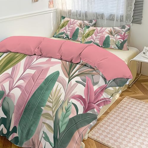 Soft Colorful palm trees Duvet Cover FullSize,Tropical plant print Printed Bedding Set 3 Pieces,Comfy Farmhouse Pattern Duvet Cover Set Zipper Closure and Ties Easy Care for All Seasons Quilt Cover
