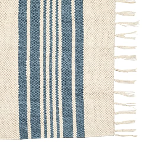 Blue Woven Striped Runner Rug With Tassels For Hallway, Entryway, Kitchen, Bedroom, Bathroom (2.3 X 5 Feet) #TOP4