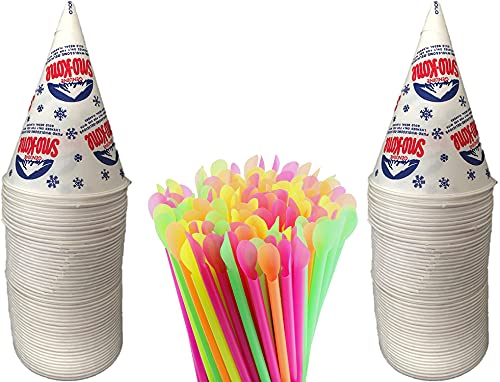 Concession Essentials 200 Count 6oz Snow Cone Cups with 200 8