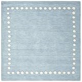SAFAVIEH Kids Collection Area Rug - 5' Square, Blue & Ivory, Handmade Polka Dot Border Wool, Ideal for High Traffic Areas in Living Room, Bedroom (SFK802M)