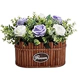 Nagobi Dining Table Centerpiece Decor - Pre-Made Artificial Flower Arrangement Fake Floral with Wooden Vase for Farmhouse Kitchen Bathroom Living Room Decorations (Light Purple White)