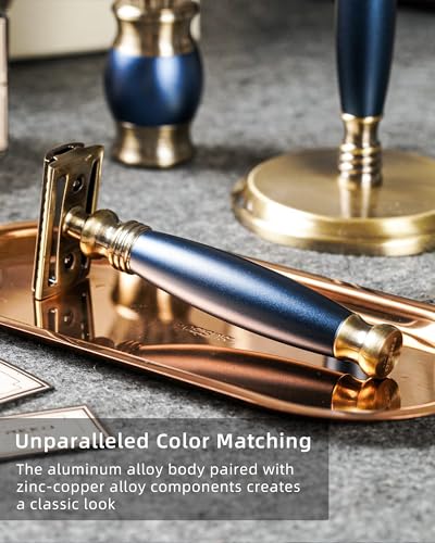 FREED-4-piece-Set-for-Men-Double-Edge-Safety-Razor-with-alloy-handle-include-10-count-Japanese-6cr13-Stainless-Steel-blade-Its-the-best-gift-for-men-fathersor-birthdays-Blue