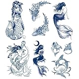 Semi-permanent Tattoos, 6-Sheet Plant-Based Ink Fake Shark Tattoo Stickers, 2 Weeks Long Last Waterproof Tattoos for Adults Men Women Girls Kids