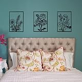 DUOOLN 3 Pieces Metal Flowers Wall Arts Minimalist Plant Wall Decor, Metal Wall Art Black Metal Flow