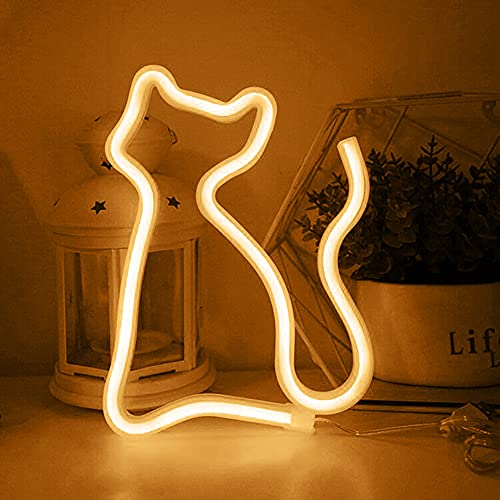 Bipily Luces de neón Señales de gato LED Luz de pared Decoración de habitación Luces nocturnas Funciona con batería y USB para niños Habitación de bebé Manguera Bar Decoración de fiesta de boda
